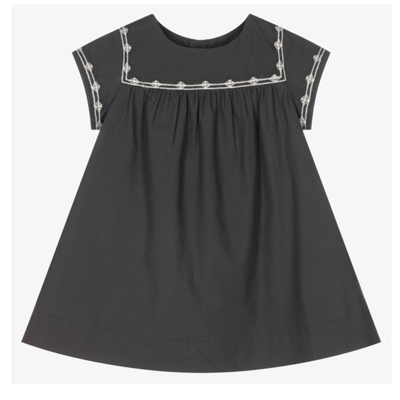 Girls 2A Bonpoint New Tags GREY EMBROIDERED DRESS - Picture 1 of 5